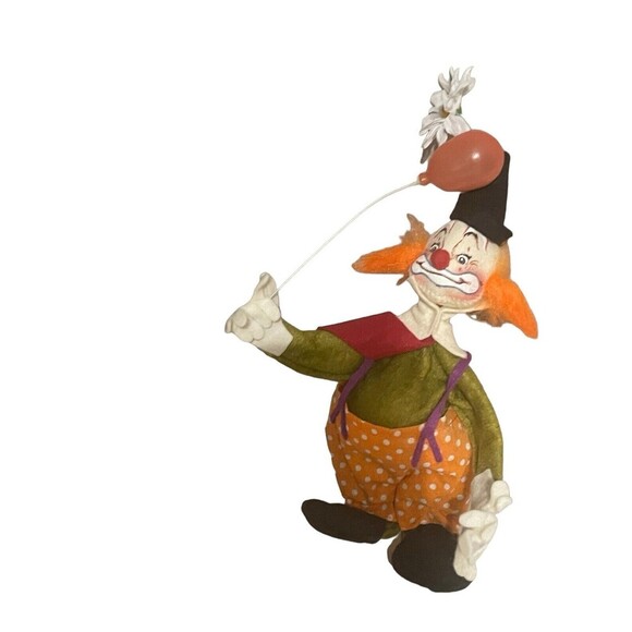 Vintage 1990 Annalee Doll 10" Hobo Circus Clown with Orange Hair, Balloon, & Tag - Picture 1 of 16